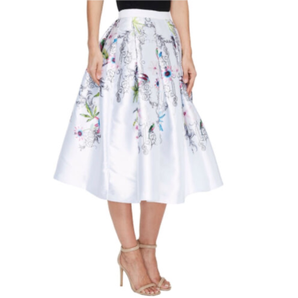 Ted Baker White Floral Petale Passion Flower Full Midi Skirt Size 1 - Picture 2 of 15